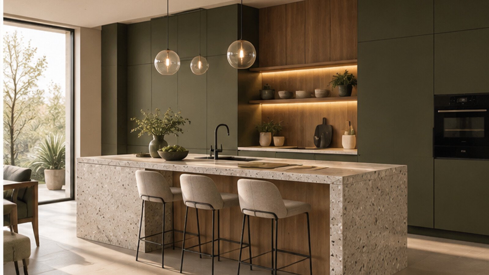 Cuisine contemporaine aux façades mates et bois
